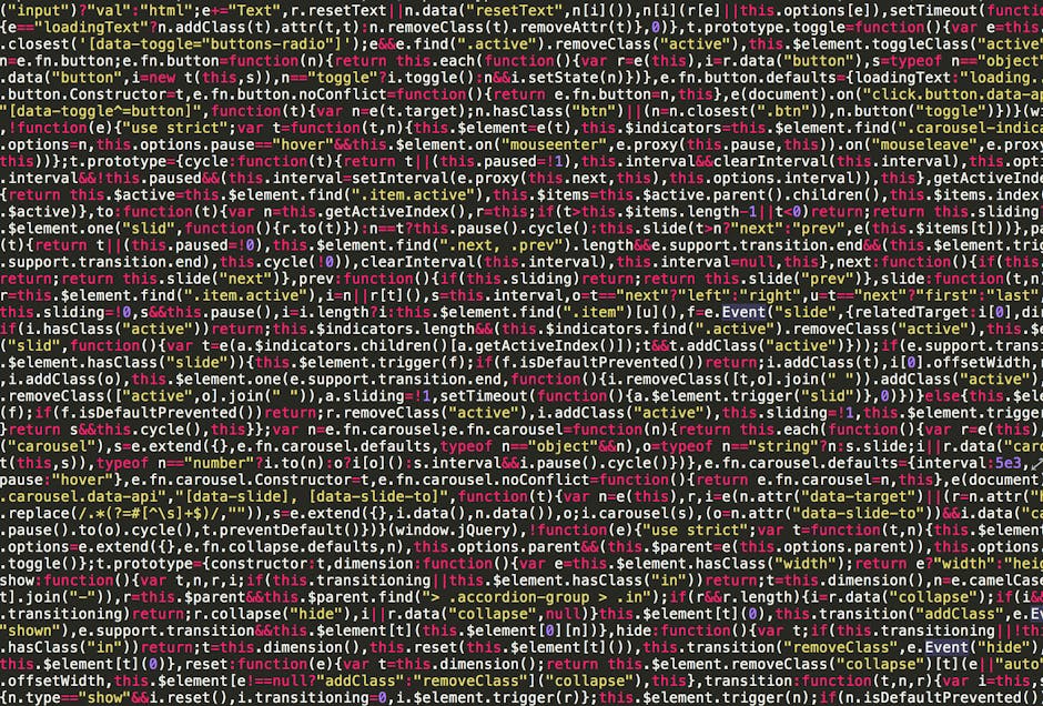 A close-up view of a computer screen displaying lines of colorful programming code, with syntax highlighting in shades of blue, pink, green, and white. The code appears to be written in JavaScript or 